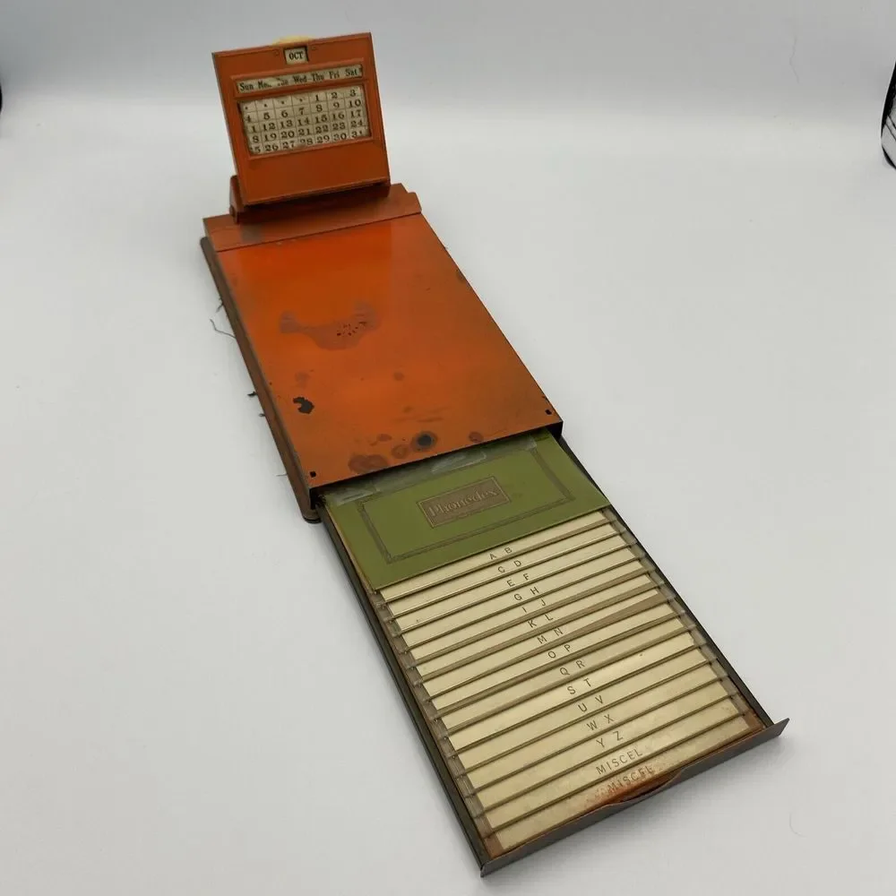 Antique JEMCO‎ Phonedex Brass Salesman Clipboard Advertising Perpetual Calendar